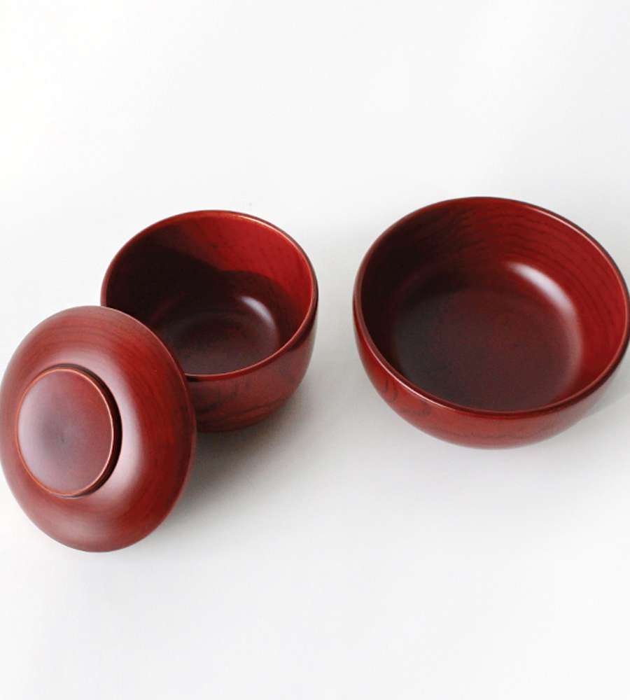 Lacquered Wood Rice Bowl & Soup Bowl Set | Natural Wood Tableware