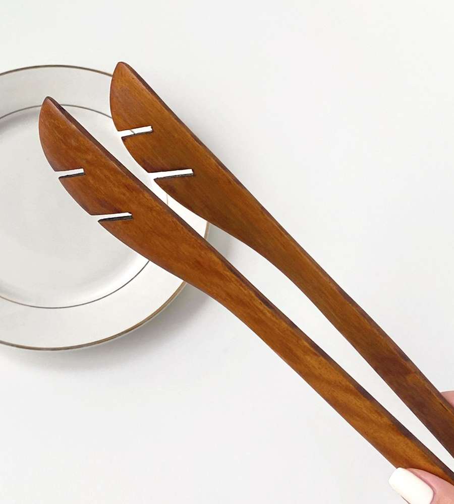 Rose Wood Salad Tongs | Wooden Cooking Kitchen Camping Pasta Buffet