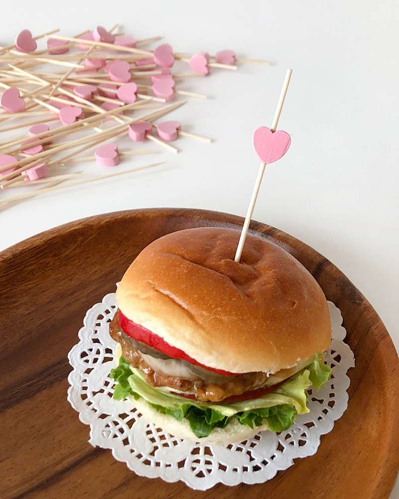 Pink Heart Bamboo Color Fruit Picks 100P Hamburger Sandwich Fork Bento Picks