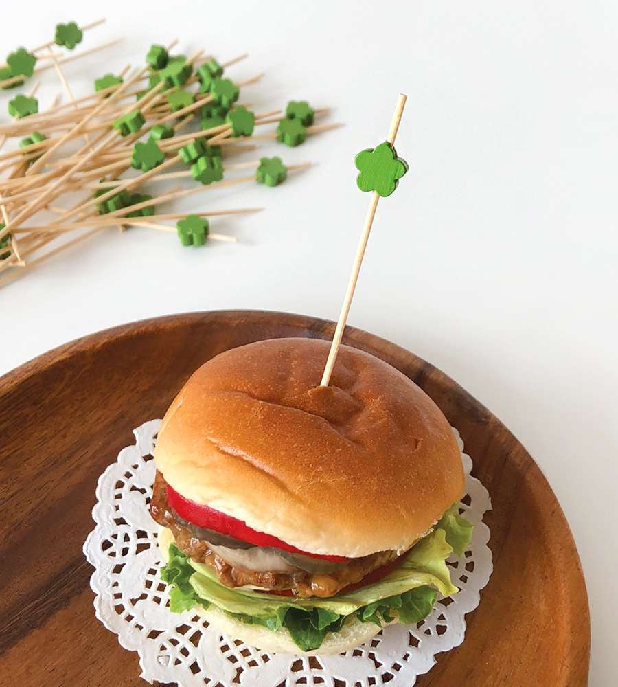 Green Flower Bamboo Color Fruit Pick Skewer 100P Sandwich Cocktail Pick