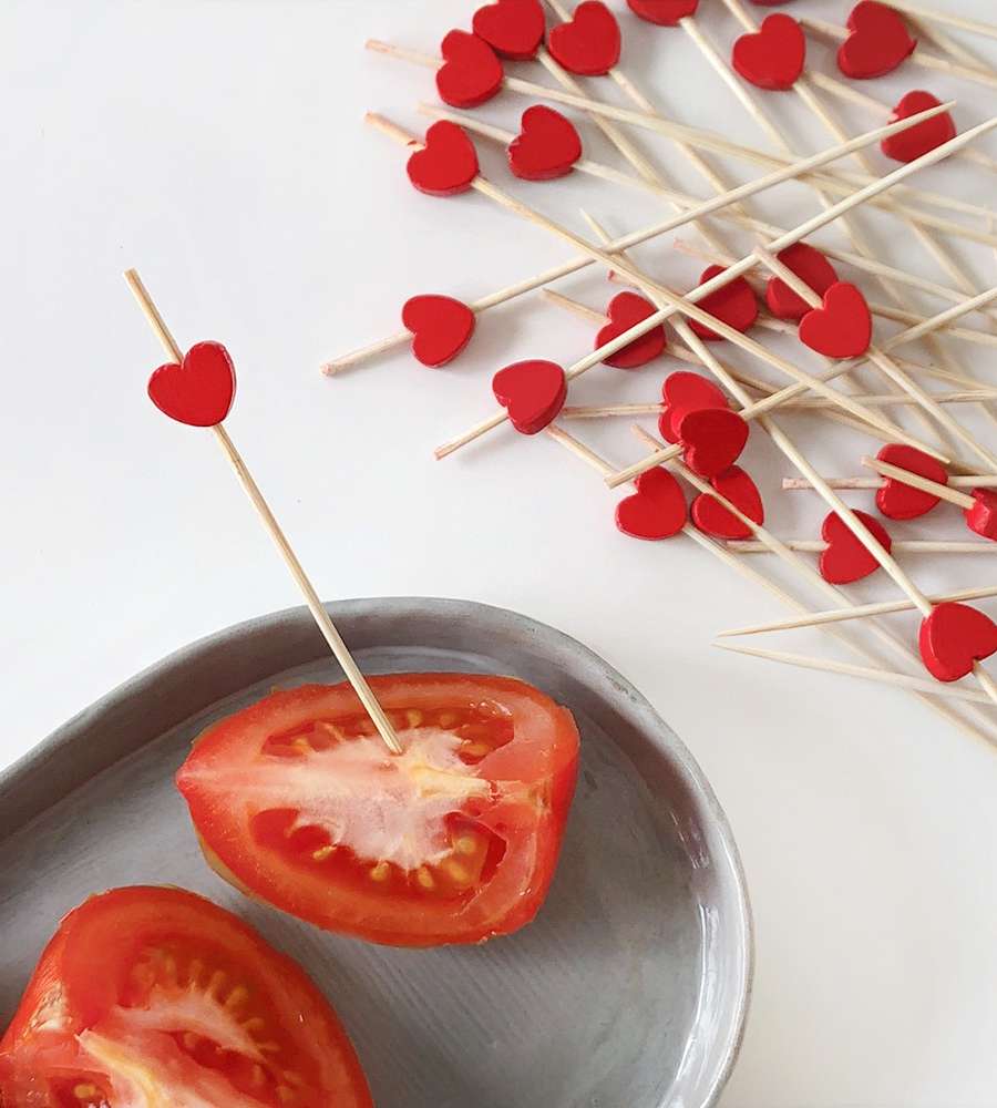 Red Heart Bamboo Color Fruit Pick Skewers 100P Hamburger Sandwich Mini Fork Cocktail Pick