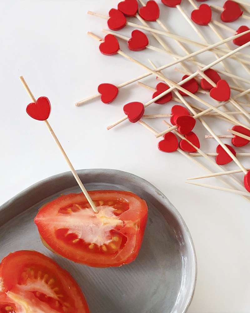 Red Heart Bamboo Color Fruit Pick Skewers 100P Hamburger Sandwich Mini Fork Cocktail Pick