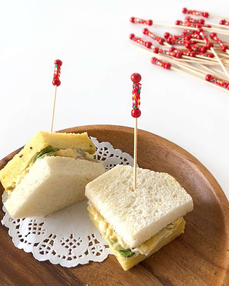 Bamboo Knot Fruit Pick Red 100-Pack (Disposable Bento Deco Pick Dessert Pretty Mini Fork Home Party Cocktail Pick)