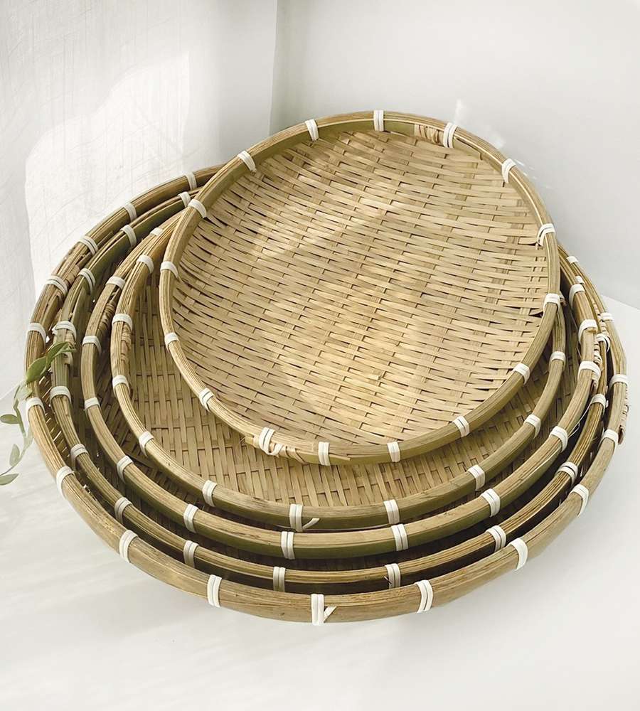 Small 5-Piece Bamboo Sieve Set B | Traditional Sieve Basket Vegetable Drying Tray