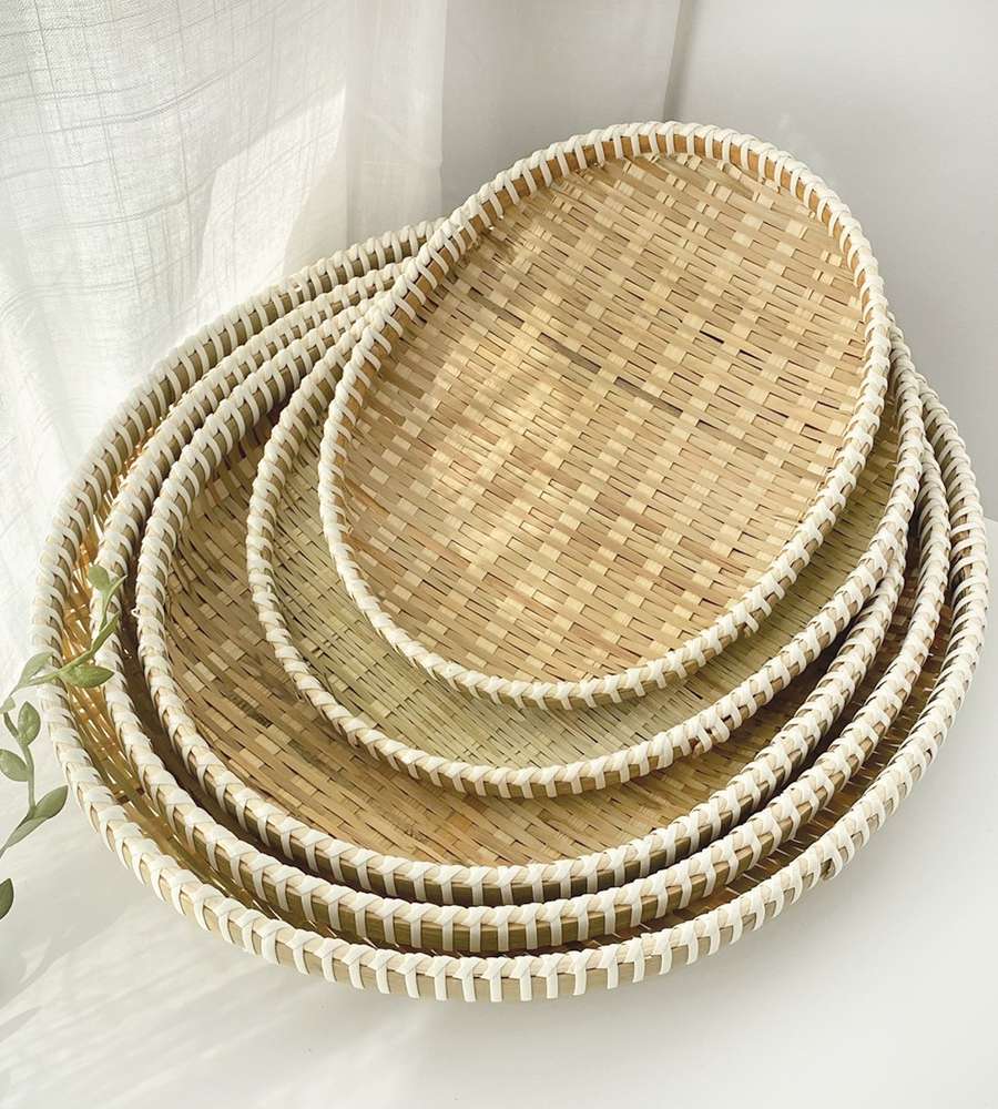 Coiling 5-Piece Bamboo Sieve Set Oval Colander Basket