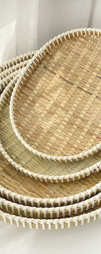 Coiling 5-Piece Bamboo Sieve Set Oval Colander Basket