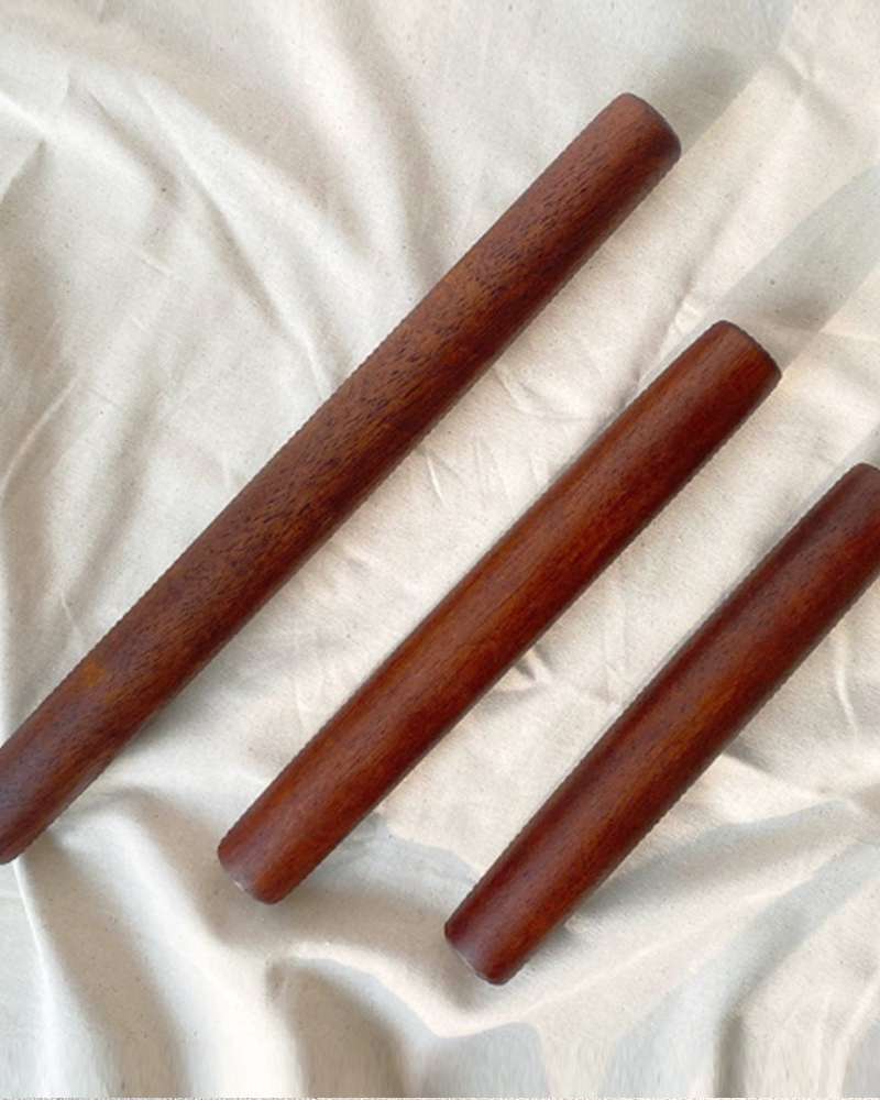 Rose Wood Lacquered Wooden Rolling Pin 2-Piece Set (Dumpling Wrapper, Bread Dough, Noodle Dough, Flour Dough Rolling Pin, Acupressure Stick)