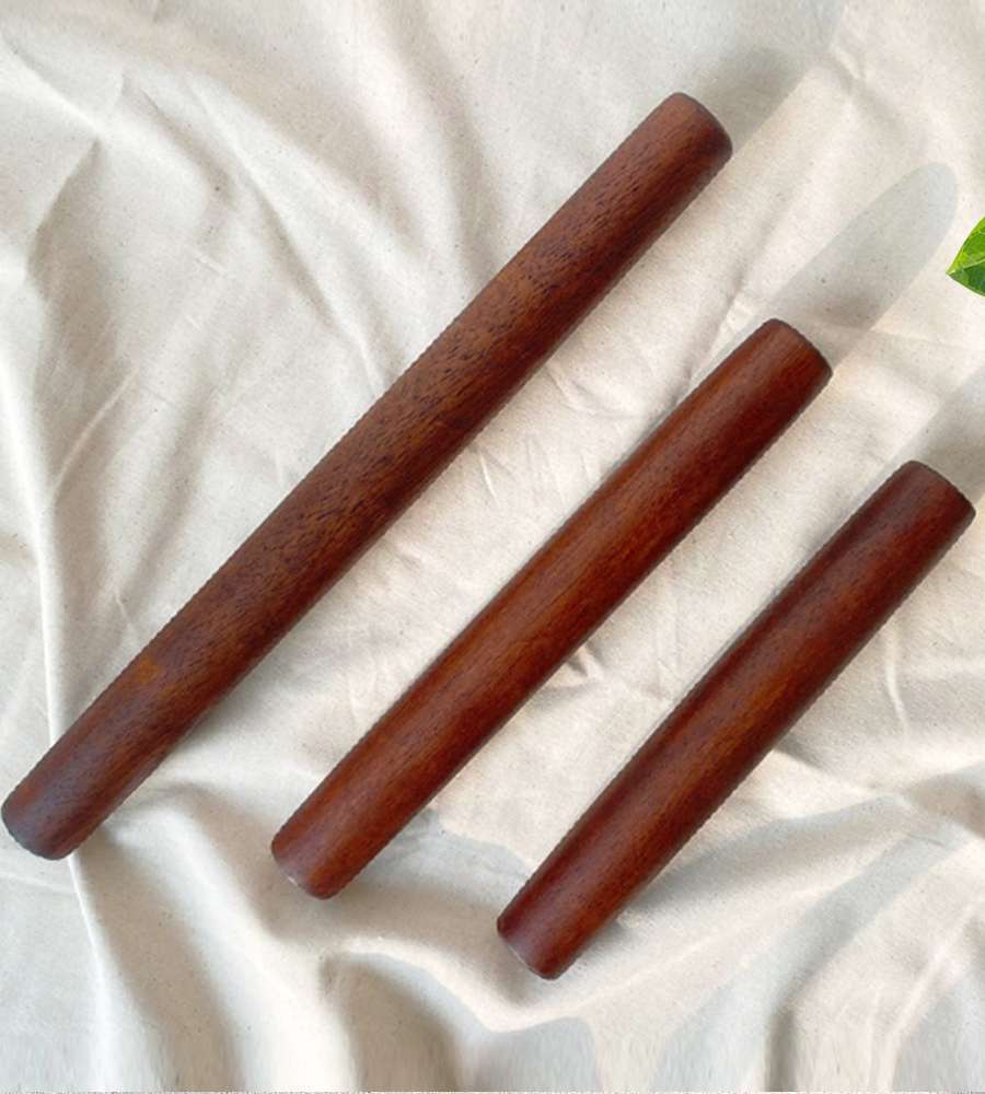 Rose Wood Lacquered Wooden Rolling Pin 2-Piece Set (Dumpling Wrapper, Bread Dough, Noodle Dough, Flour Dough Rolling Pin, Acupressure Stick)