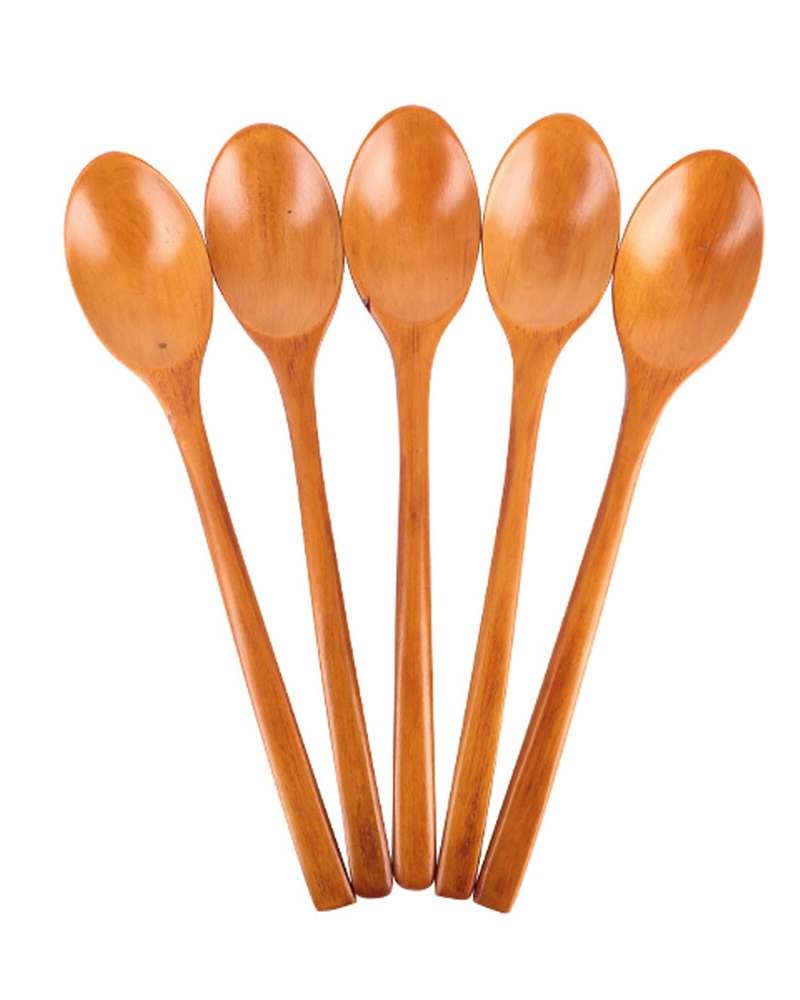 Natural Lacquer Small Wooden Spoon 5-Piece Set | Dessert Wood Spoon