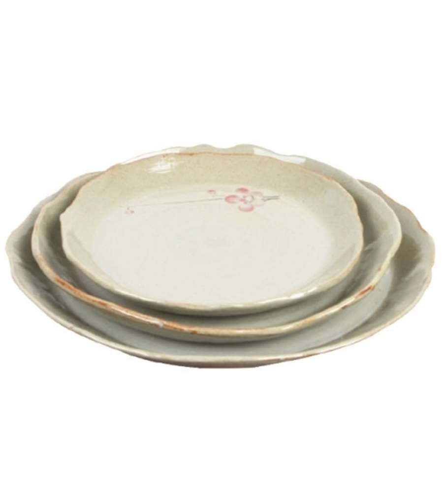 (Set of 3) Buncheong Plum Blossom Round Buffet Plate