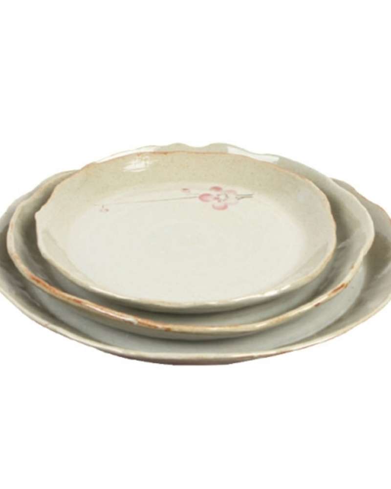 (Set of 3) Buncheong Plum Blossom Round Buffet Plate