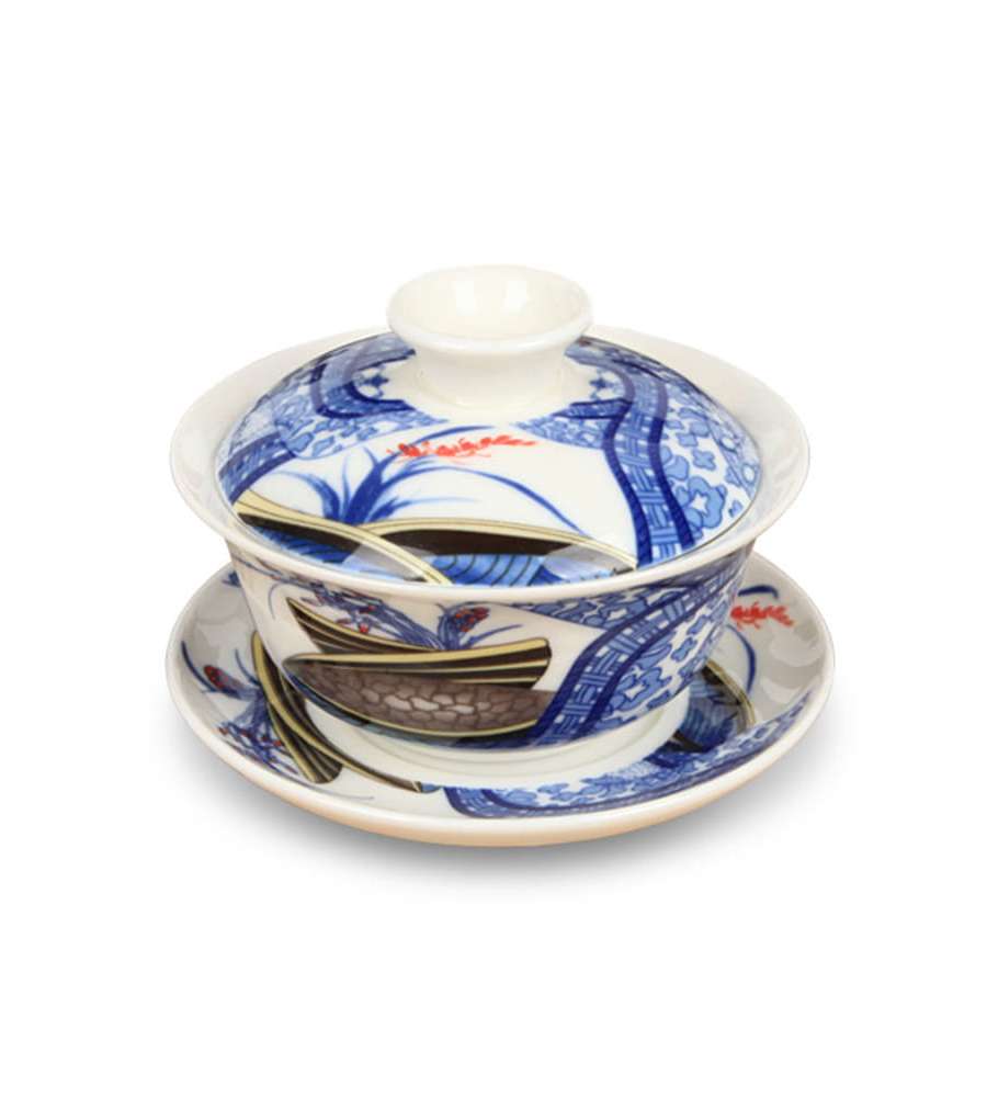 Blue and White Porcelain Covered Teacup with Orchid Pattern HS-008-014