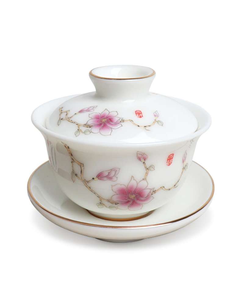 Bone China Red Magnolia Lidded Teacup