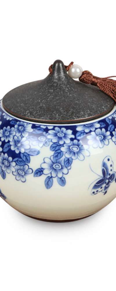 中国 二色青花白磁 茶筒 小