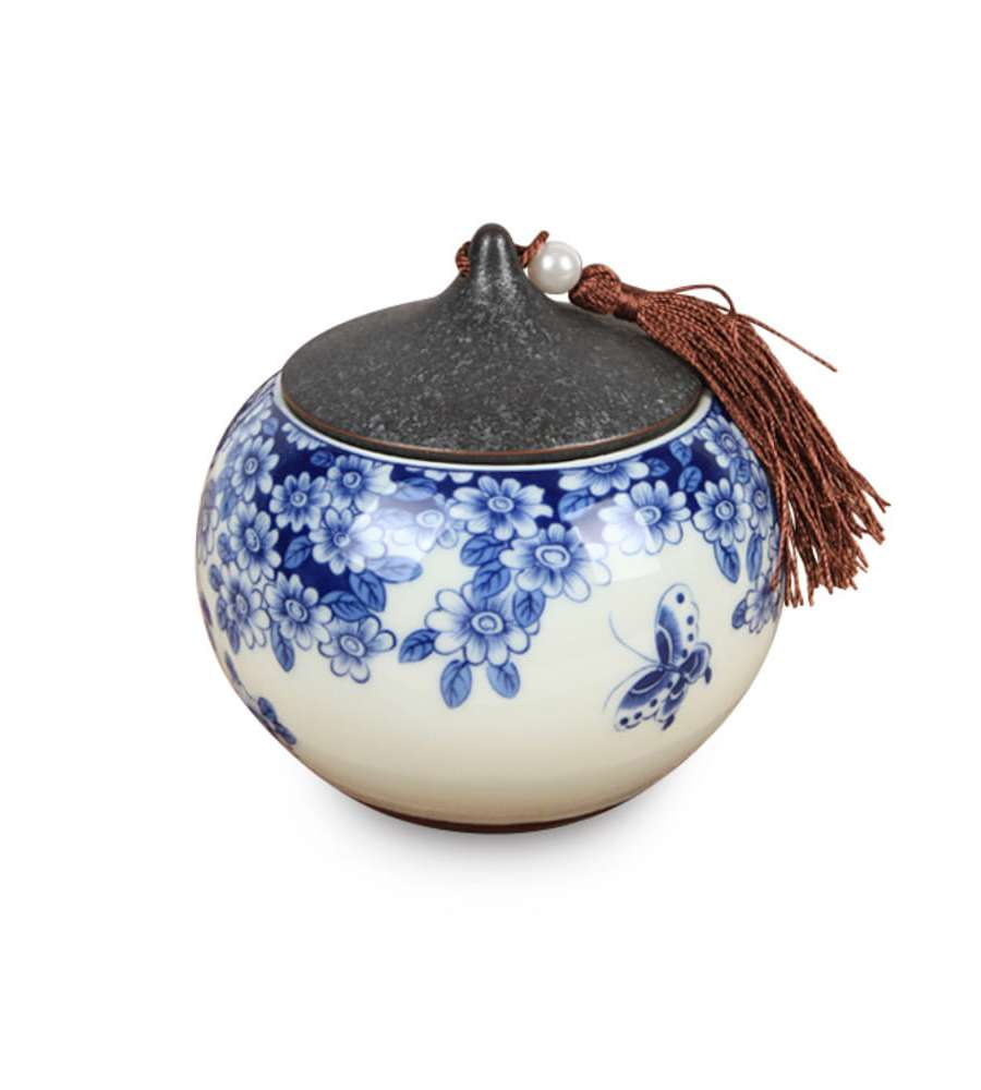 Chinese Two-Tone Blue and White Porcelain Tea Canister Small