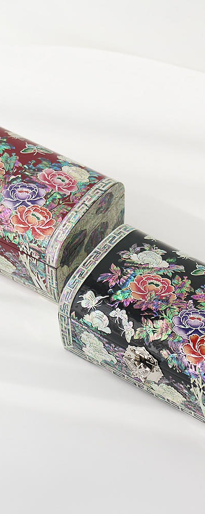 BEST 高級 螺鈿漆器 アワビ貝細工ジュエリーボックス 婚礼箱 指輪保管箱 外国人ギフト 記念品 チャン・テボク 文化財職人作品