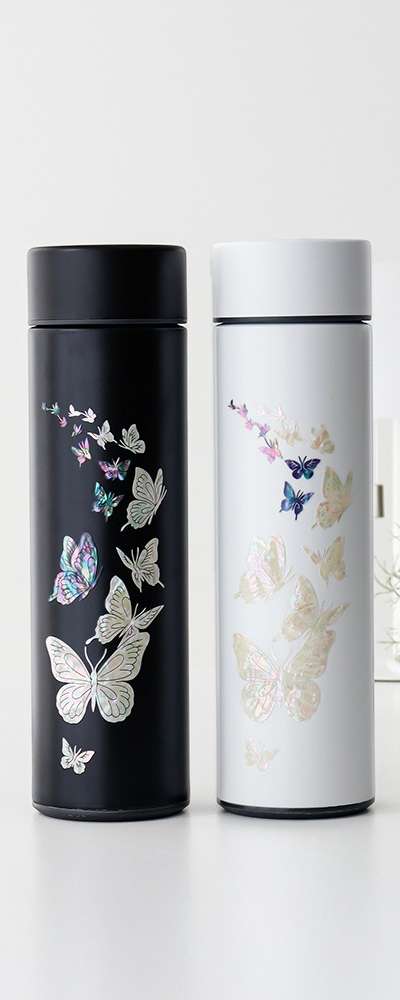 螺鈿漆器 蝶の庭園 ステンレス 貝殻タンブラー 500ml