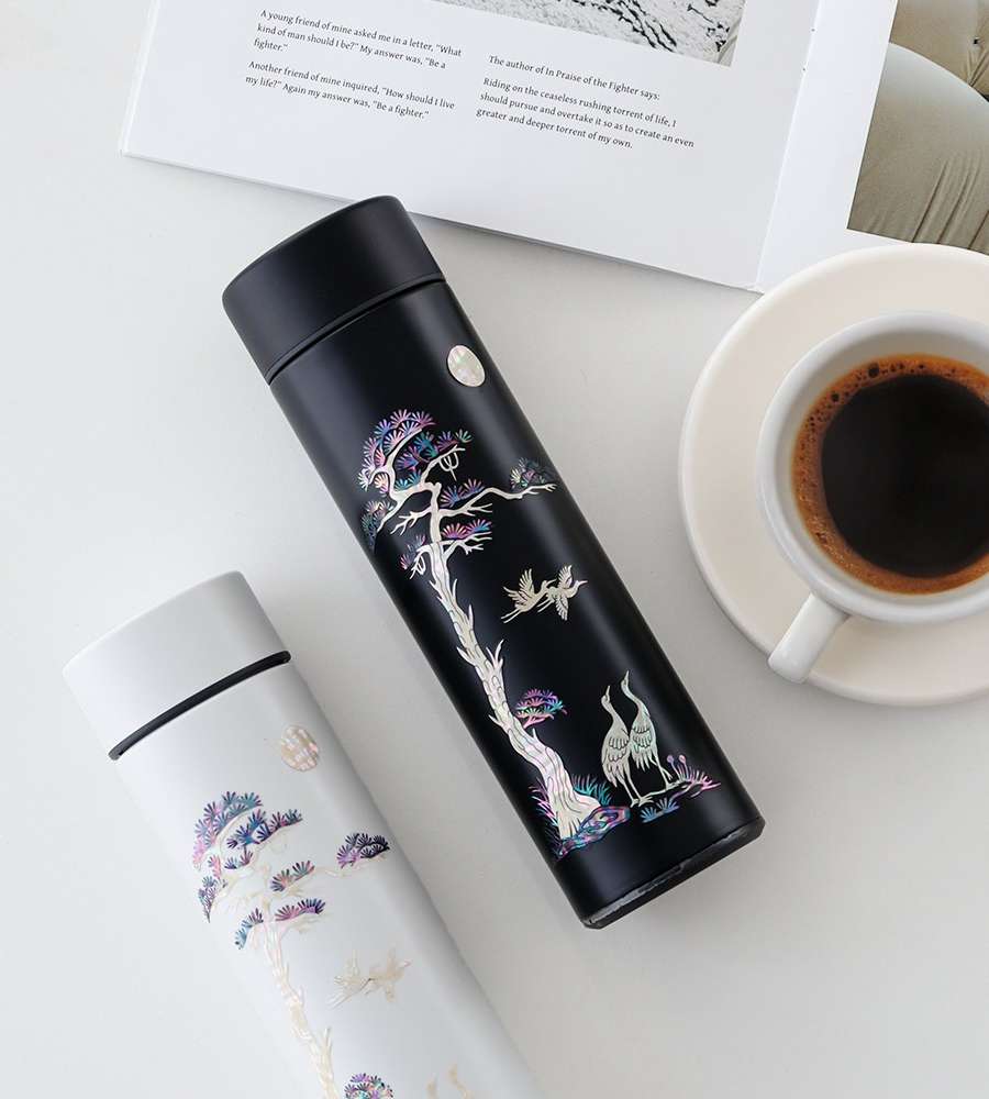 Longevity Crane Mother-of-Pearl Lacquerware Stainless Steel Tumbler 500ml