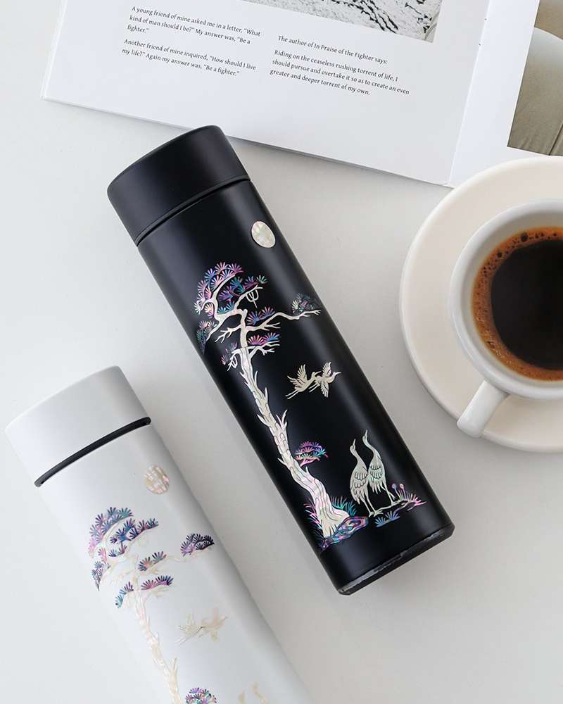 Longevity Crane Mother-of-Pearl Lacquerware Stainless Steel Tumbler 500ml
