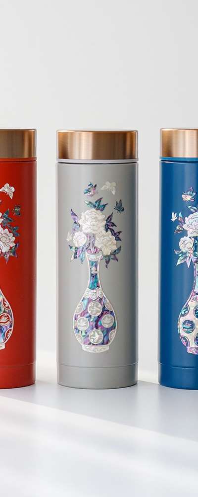 螺鈿漆器花瓶図ステンレス貝殻タンブラー 300ml