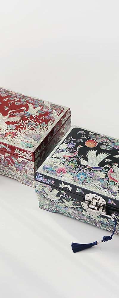 高級螺鈿 大型2段 花鶴 ジュエリーボックス 30センチ (장태복文化財技能人作品)