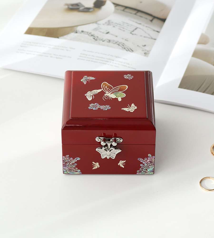 Inlaid Mother-of-Pearl Square Bean Bin Jewelry Box