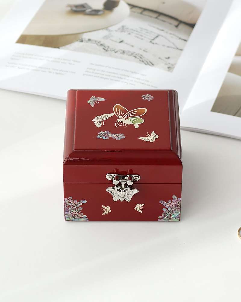 Inlaid Mother-of-Pearl Square Bean Bin Jewelry Box