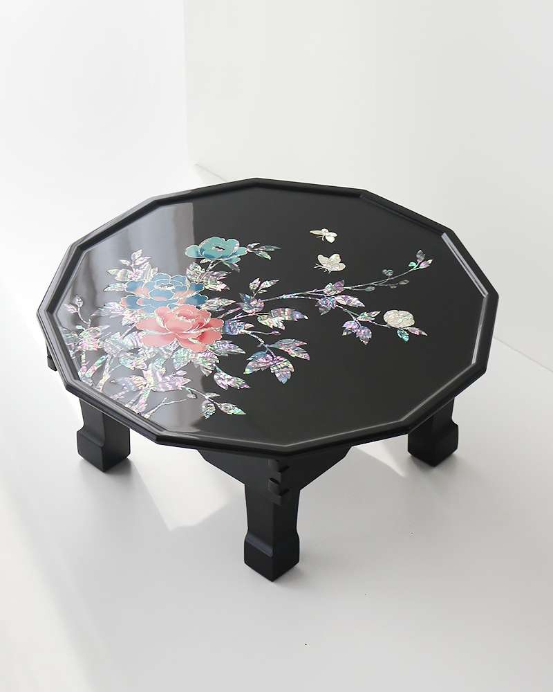 Nacre and Lacquerware 12-Sided Peony Flower Hand-Painted Folding Table 45cm