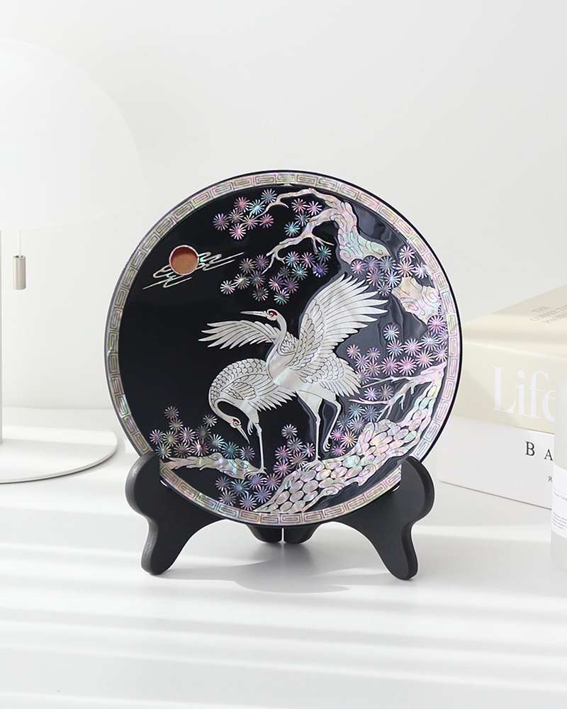 Nacre Mother-of-Pearl Lacquerware Moon and Crane Decorative Mini Tray 18cm