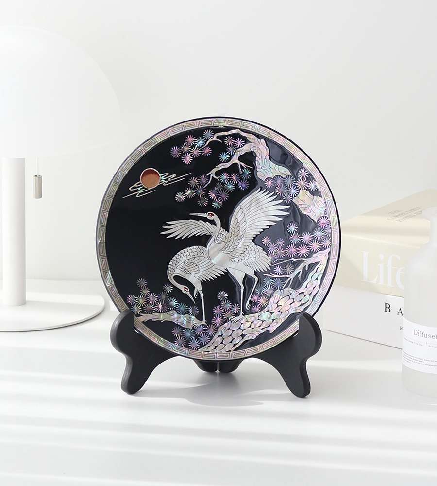 Nacre Mother-of-Pearl Lacquerware Moon and Crane Decorative Mini Tray 18cm