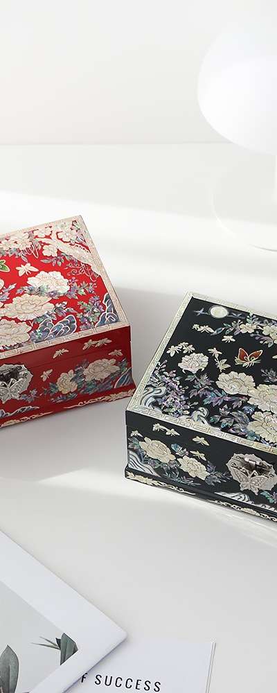 螺鈿漆器 牡丹花園 2段 螺鈿宝石箱 24センチ