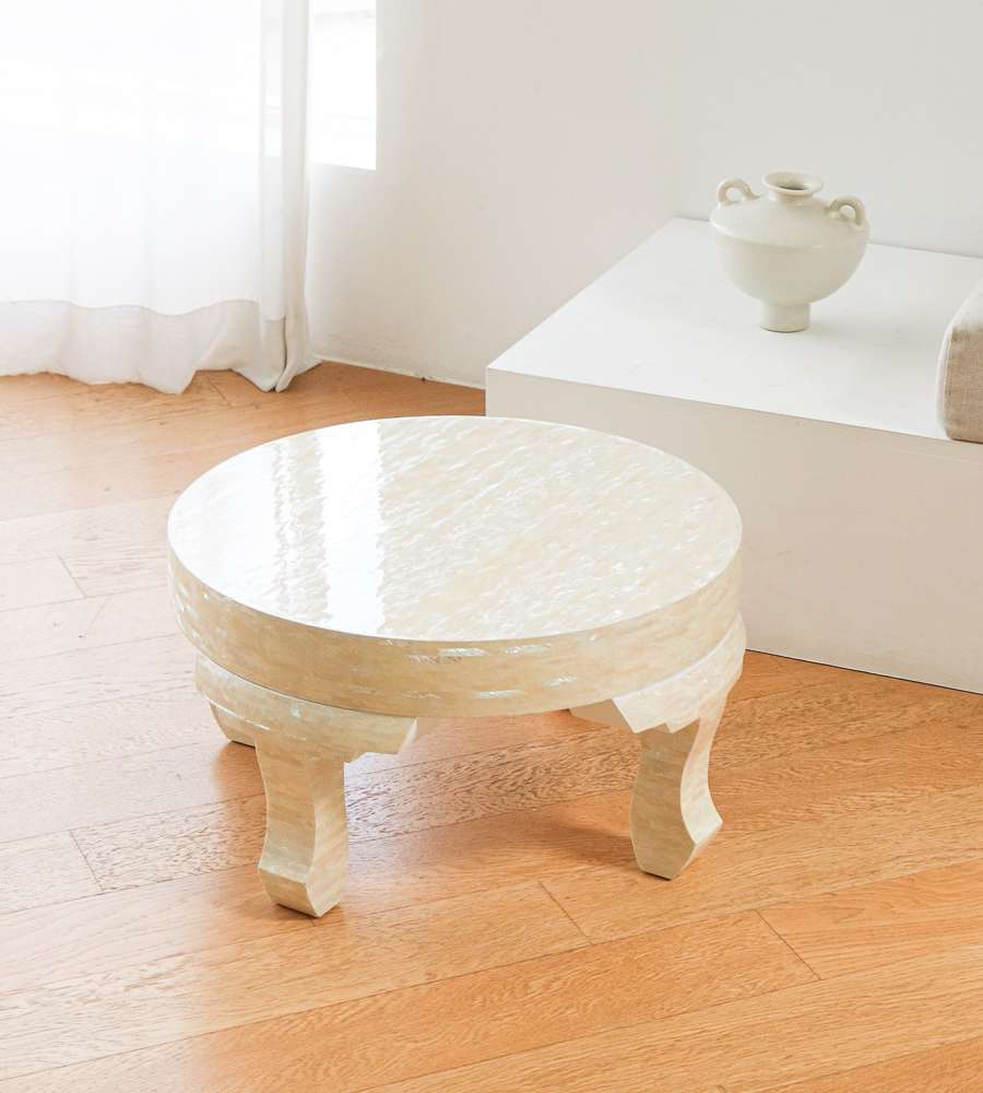 Nacre Lacquerware Ivory Round Shell-Inlay Table 50cm