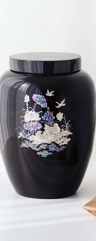 螺鈿漆器蓮花鶯竹自貝米びつ(内部漆塗)4kg