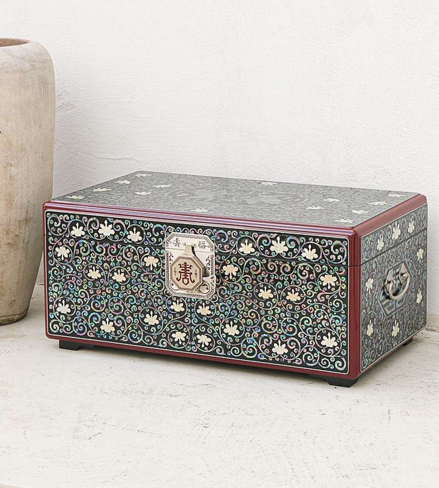 Mother-of-Pearl Lacquerware Crane and Peony Motif Longevity and Fortune Wedding Chest (Extra Large, 60cm)