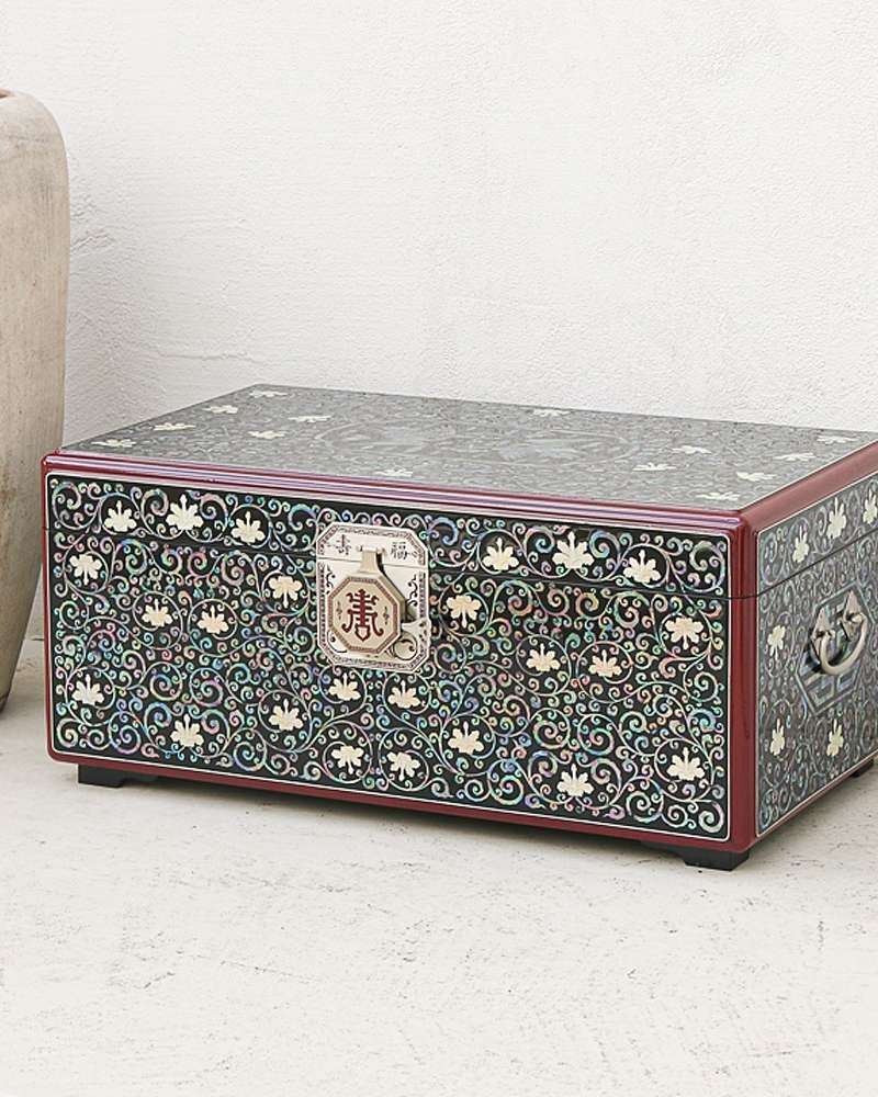 Mother-of-Pearl Lacquerware Crane and Peony Motif Longevity and Fortune Wedding Chest (Extra Large, 60cm)