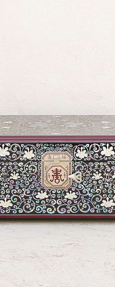 螺鈿漆器 鶴唐草 寿複 漆塗 四つ仕切 貝殻ジュエリーボックス 40センチ