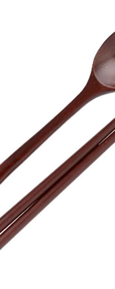 伝統天然漆塗り小型スプーン・箸セット ブラウン（韓食堂 木製原木調理用具 スプーン 箸）