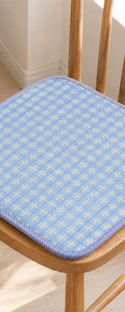 Cool Check Pattern Breathable Seat Cushion Blue (Summer Chair Office Student Cool Cushion Restaurant Vehicle Truck Guest Cushion)