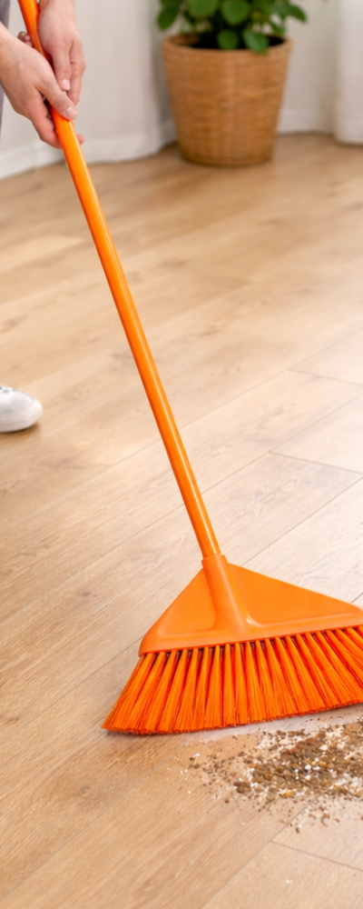 Large Orange Plastic Broom 120cm | Hair Salon Office School Cleaning Tool Long Broom Outdoor Yard Broom