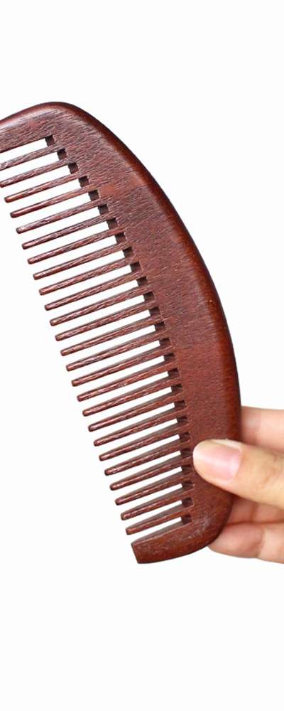 Brown Wood Half-Moon Comb - Fine Tooth Natural Wood Hair Brush