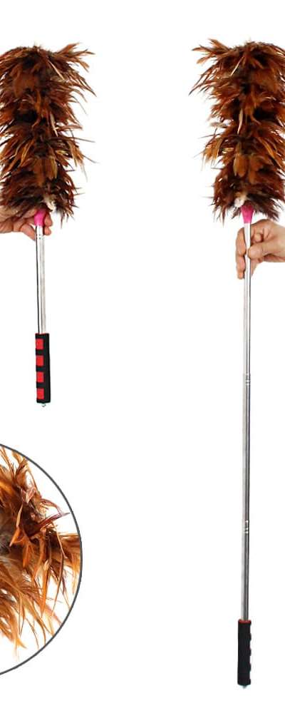 Adjustable Length Feather Duster with Chicken Feathers