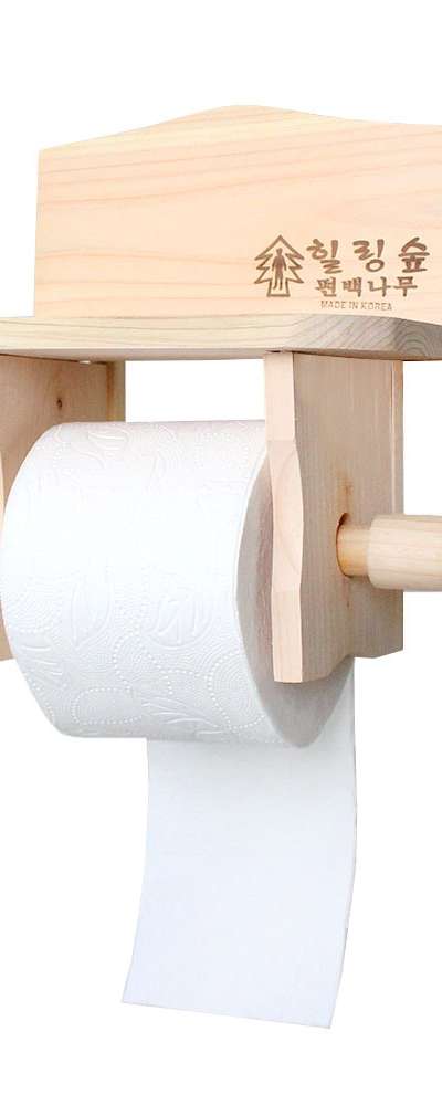 Domestic Hinoki Wood Wall-Mounted Toilet Paper Holder with Shelf - Natural Wood Bathroom Accessory