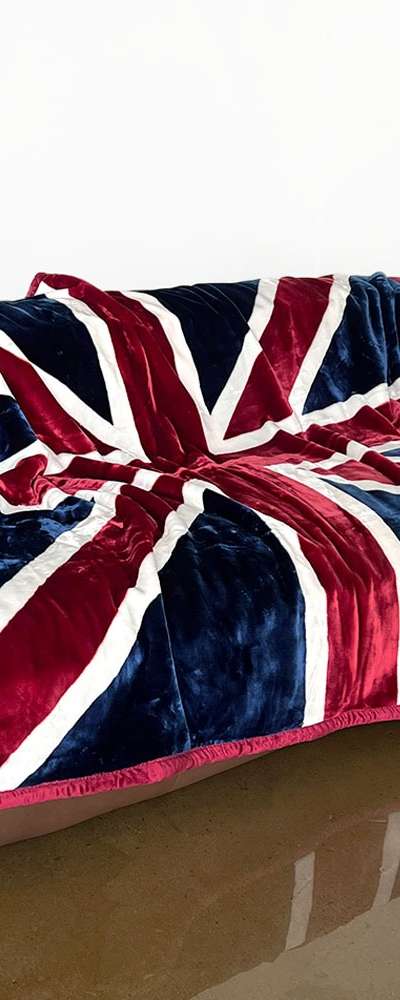 Premium Burgundy Union Jack Microfiber Blanket (Thick Winter Mink Blanket Aesthetic Camping Office Blanket)