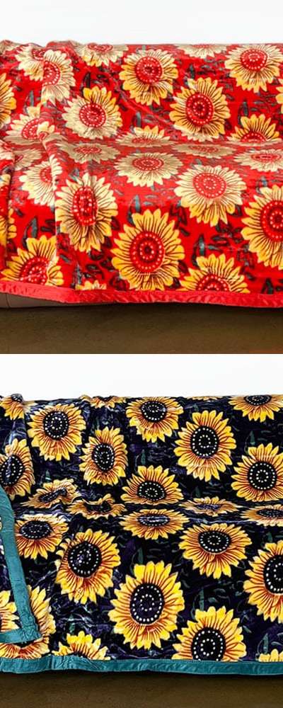 Soft Sunflower Microfiber Blanket (Thick Winter Mink Blanket Cozy Camping Grandmother's Blanket)