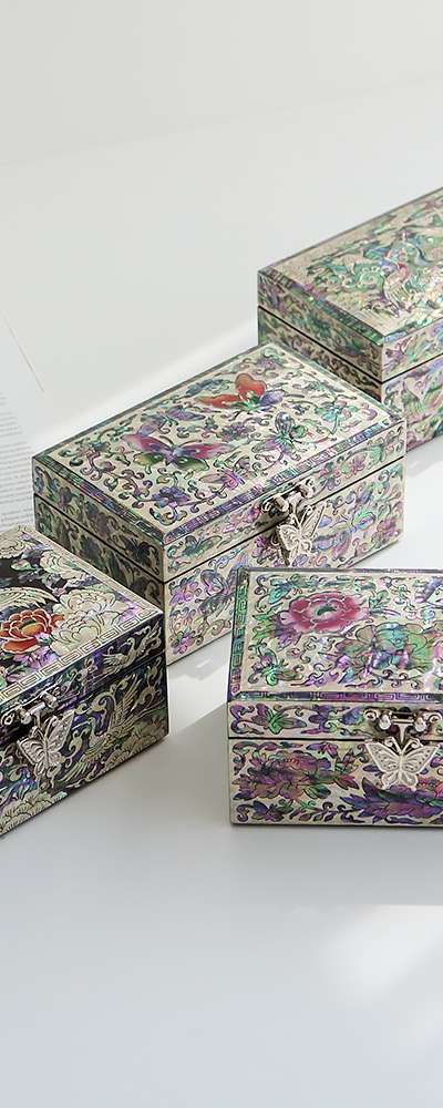 螺鈿漆器 彩色 ミニ貝殻ジュエリーボックス 13.5cm