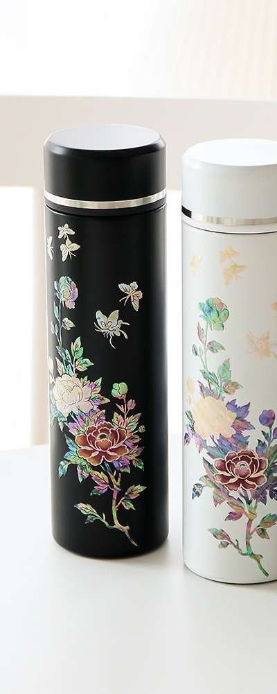 螺鈿漆器彩色牡丹ステンレス貝殻タンブラー 500ml
