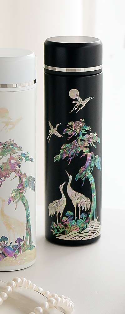 螺鈿漆器 松鶴 ステンレス 貝殻タンブラー 500ml