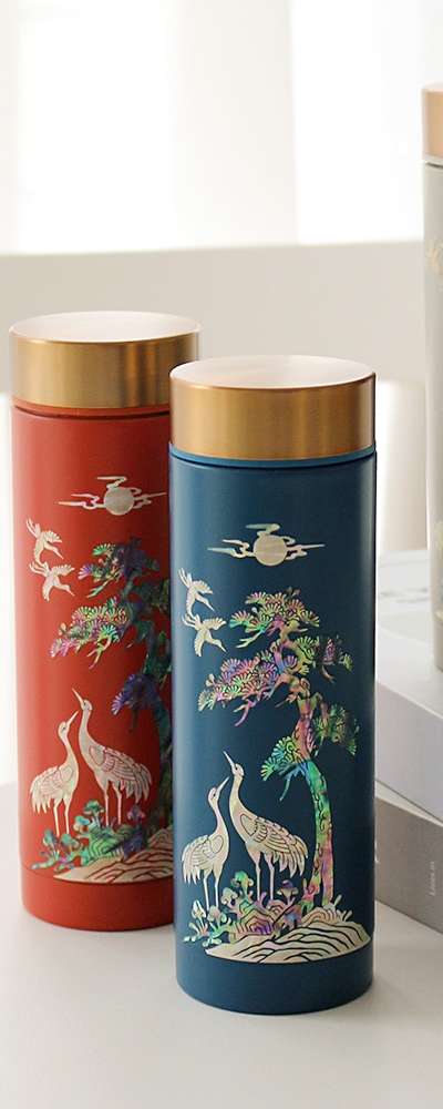 螺鈿漆器 鶴 ステンレス 貝殻模様タンブラー 300ml
