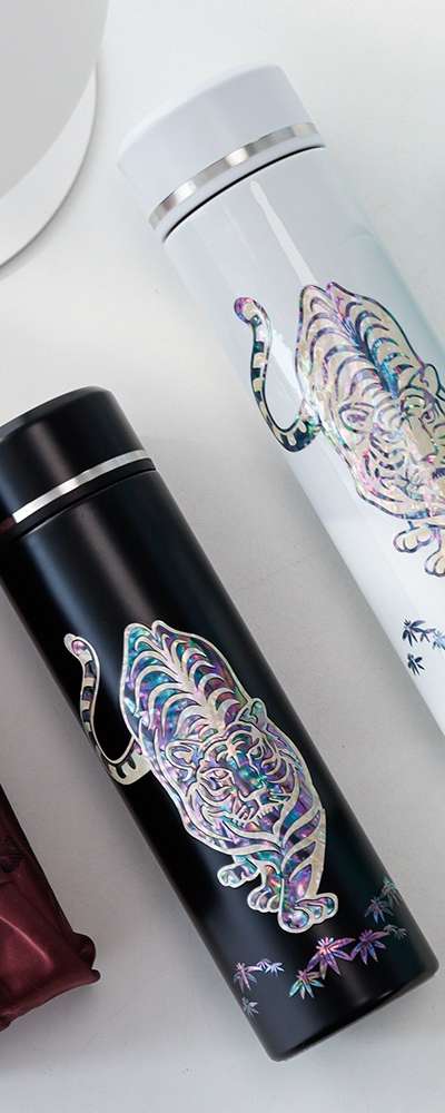 螺鈿漆器 虎 ステンレス 貝殻タンブラー 500ml