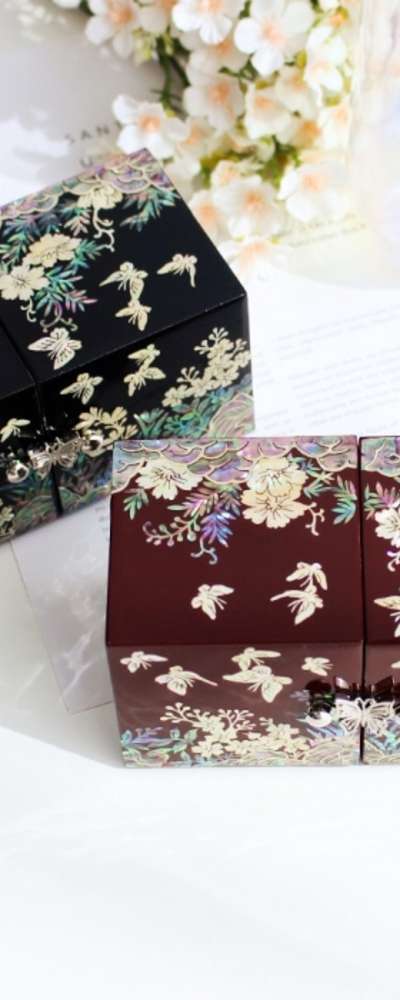 螺鈿漆器 花蝶庭園 貝殻 ミニ双合ジュエリーボックス
